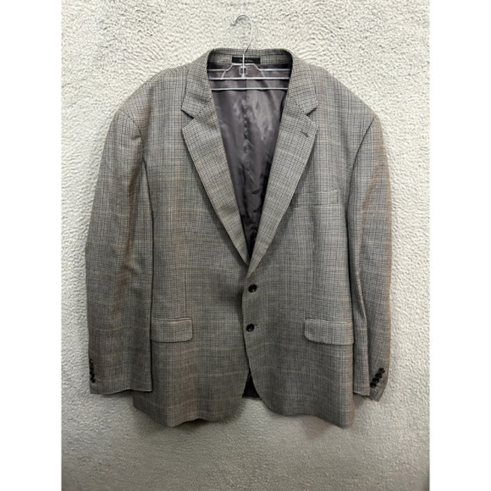 * Chaps Blazer Mens 50 Gray Houndstooth Silk Wool Sport Coat Jacket‎ Two Button